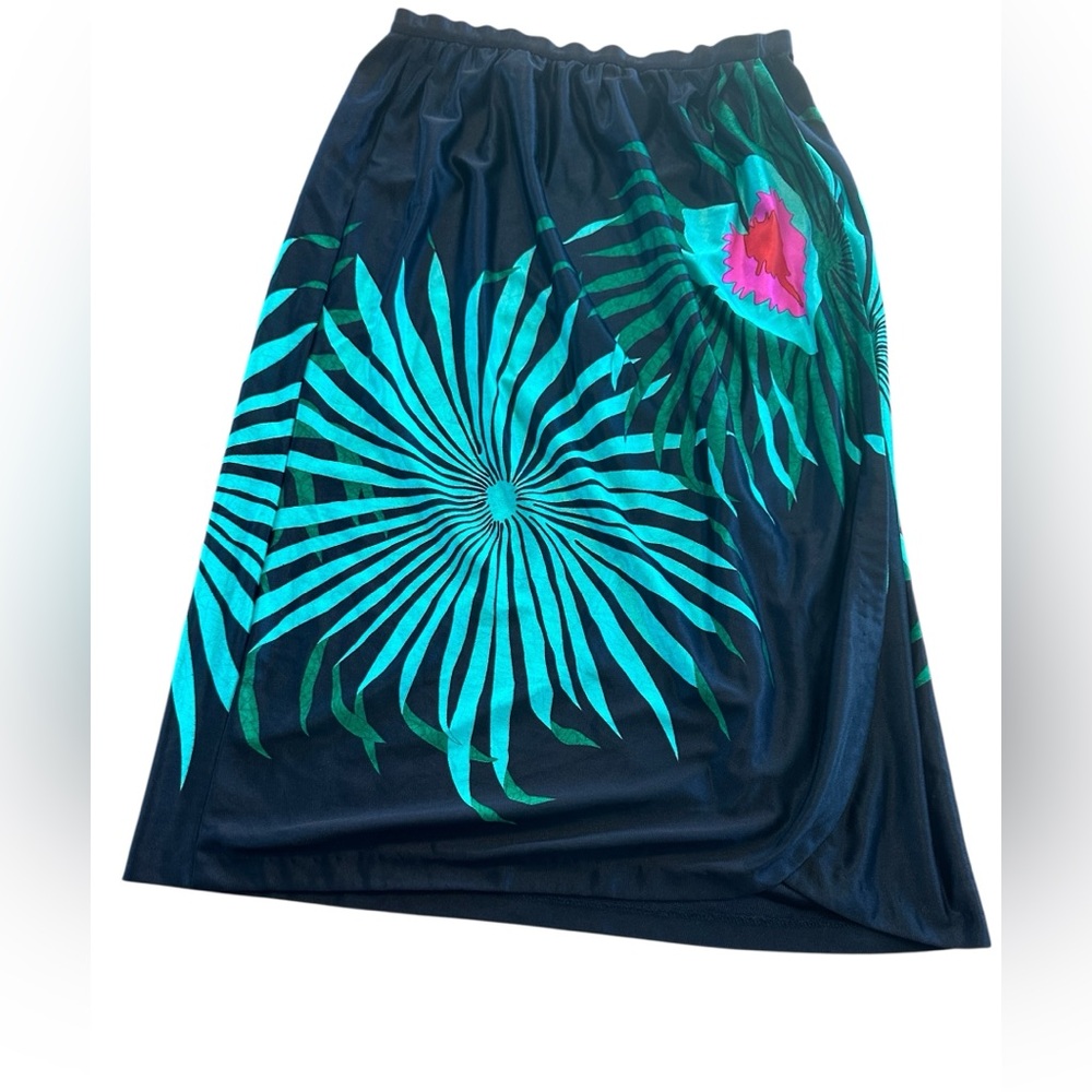 Vintage Elizabeth Stewart Tropical Palm Swim Cover Up Skirt 80s Resort Beachy